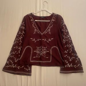 Ria Boutique Embroidered Woven Wide Sleeve Top